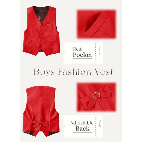 Boys' Formal Suit Set – 3-Piece Ring Bearer Outfit with Bow Tie Size 8Y Red - Picture 3 of 6
